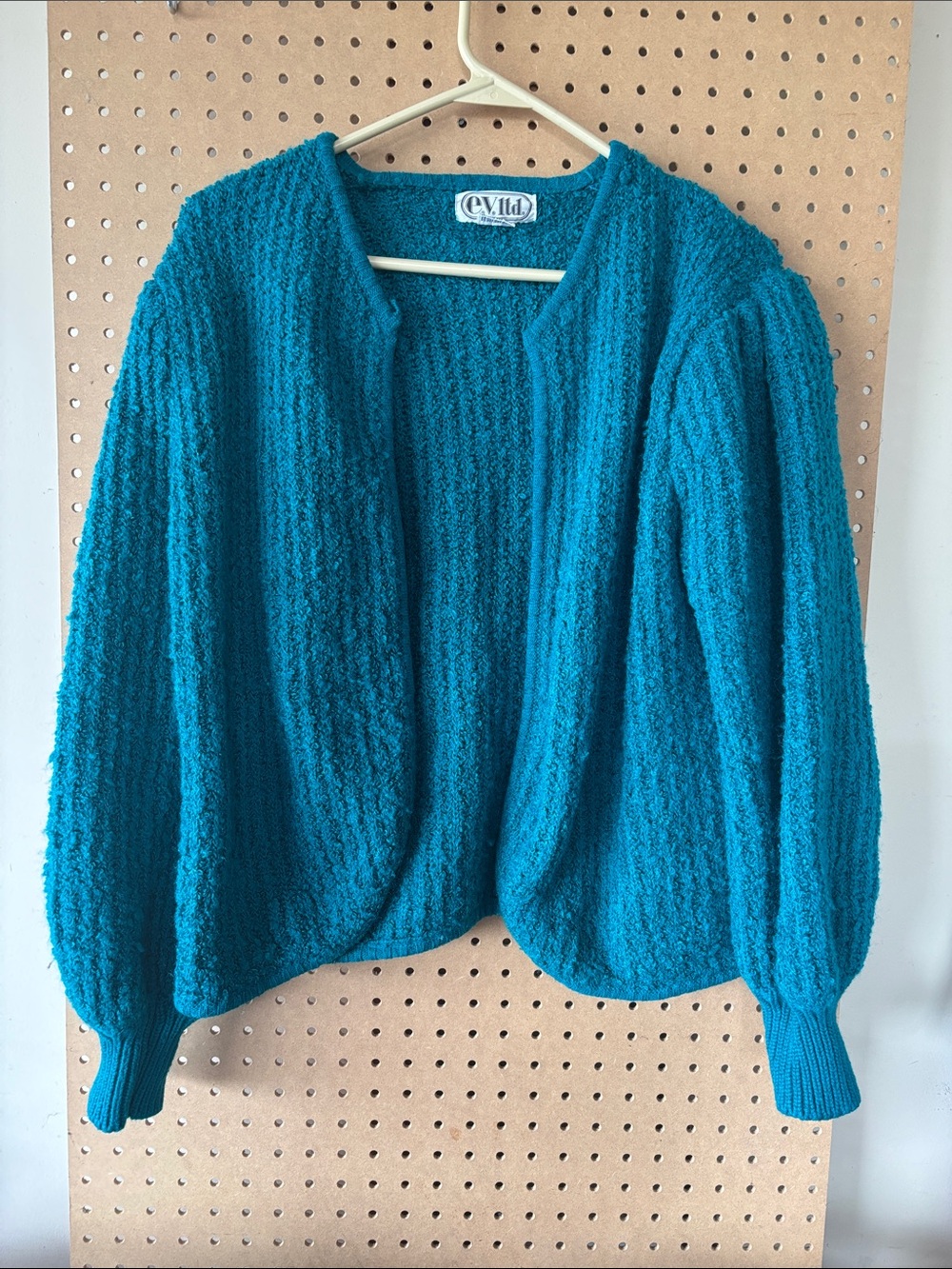Teal Bouclé Open-Front Cardigan for Women